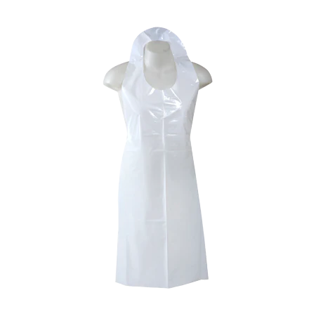 Disposable White LDPE Apron - 24x47" - 1 case of 500 aprons (100/header x 5)