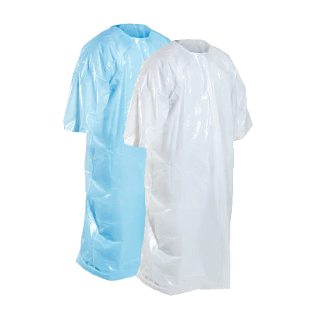 Disposable Blue Sleeved Smock LDPE - 51x31" - 1 case of 200 sleeved smocks (50/header x 4)