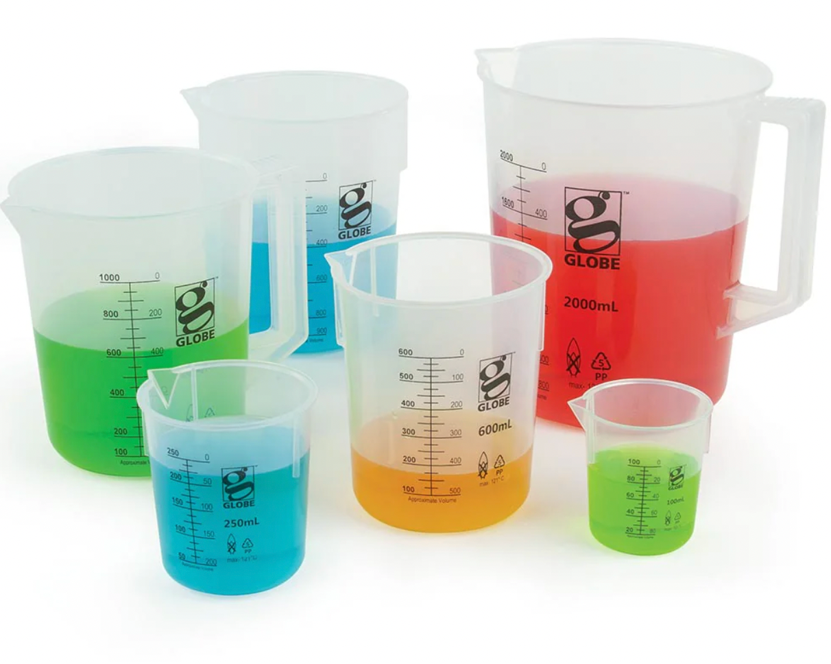 Polypropylene (PP) Griffin Beakers, Low Form, Printed Graduations, 50mL to 5L, Case Qty