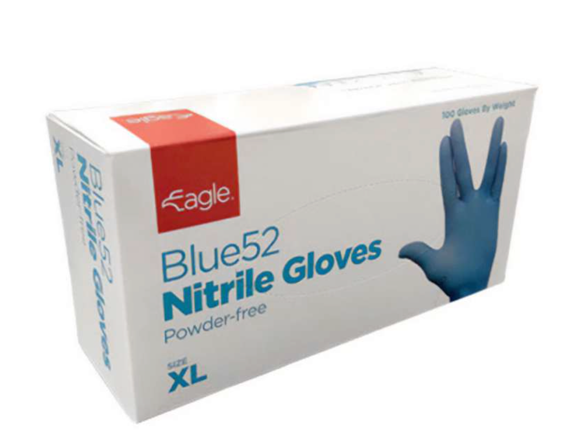 Eagle Protect Blue52. NON-STERILE. 5 Mil Powder-Free Nitrile Gloves, Blue. 1000 gloves.