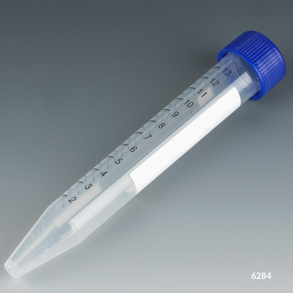 Centrifuge Tubes, 15mL, STERILE, Blue Cap, Polypropylene, Printed Graduations, 500 Tubes, Choose bag or rack