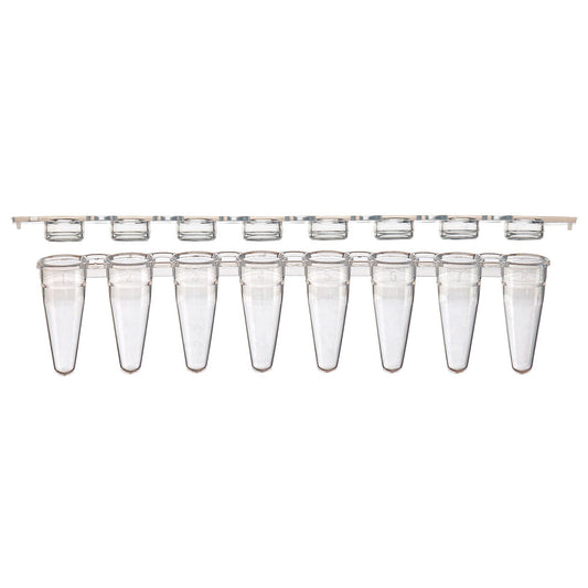 PCR 8-strip tubes, 0.1mL, low profile, PP, natural