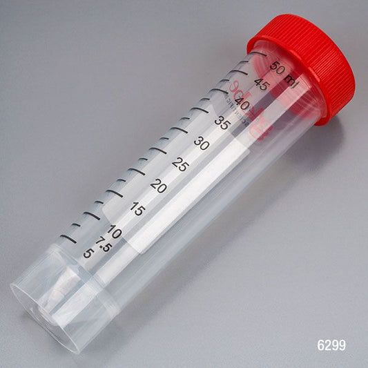 Diamond MAX Centrifuge Tube, 50mL, SELF STANDING, STERILE, Attached Red Flat Top Screw Cap, PP, Printed Graduations, Certified, 25/Re-Sealable Bag, 20 Bags/Unit