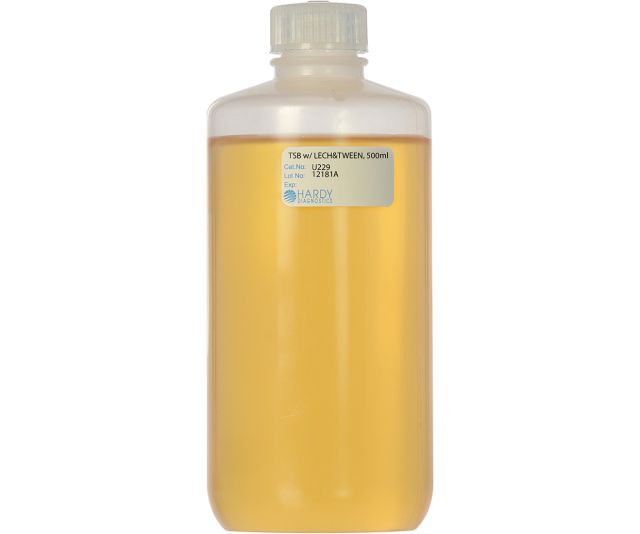 Tryptic Soy Broth (TSB) with Lecithin and Tween 80, 500mL Fill, Polypropylene Bottle. 10 per package