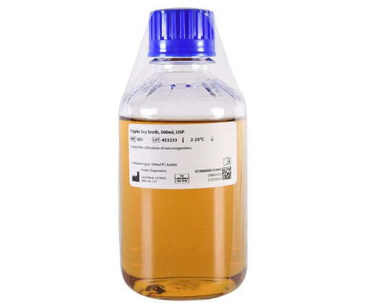 Tryptic Soy Broth (TSB), USP, 500mL Fill, Polycarbonate Bottle