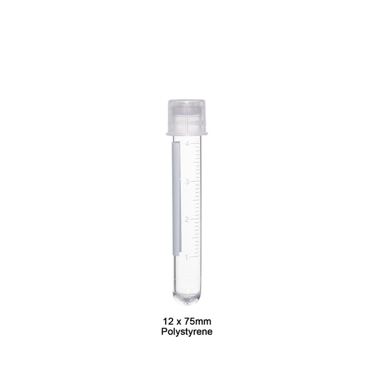 Tube, 5mL, 12 x 75mm PS w/cap, 125/bag, sterile, 1000/cs