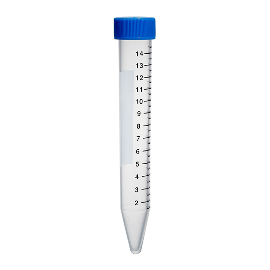 Centrifuge Tube, 15mL, conical, PP, sterile, flat screw cap, 10 foam racks of 50 tubes, 500/cs