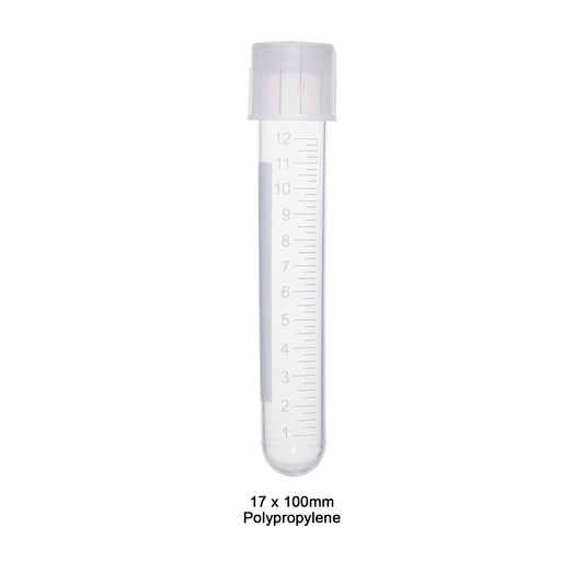 Tube, 14mL, 17 x 100mm PP w/cap, 25/bag, sterile, 1000/cs