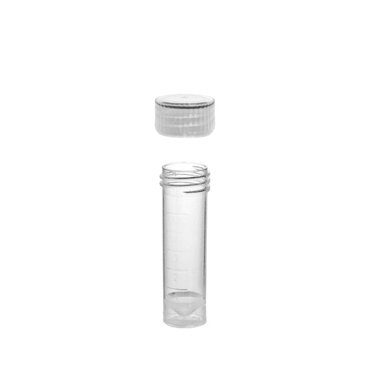 Transport Tube, non-sterile, 16 x 56mm, 5ml, with separate O-ring screw-cap, printed graduations, self-standing, 10 bags of 100 tubes and caps, 1000 per case