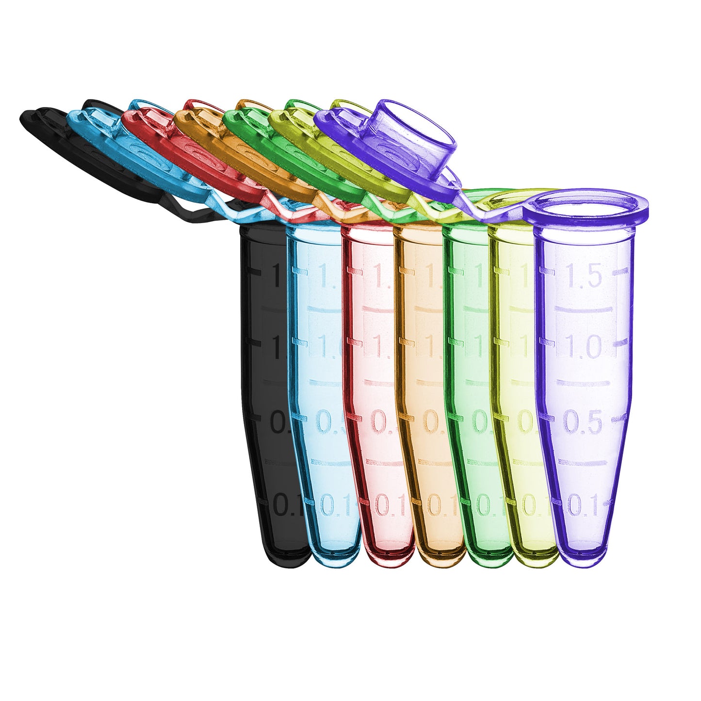 Microtube w/ cap, 1.5mL, assorted colors, (B, R, G, O, P, Y), sterile, w/ self-standing bag & Stop-Pops™, 500/pk