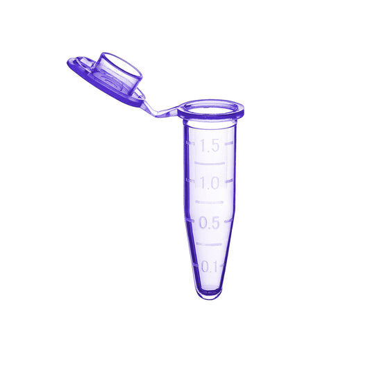 Microtube w/ cap, 1.5mL, purple, sterile, w/ self-standing bag & Stop-Pops™, 500/pk