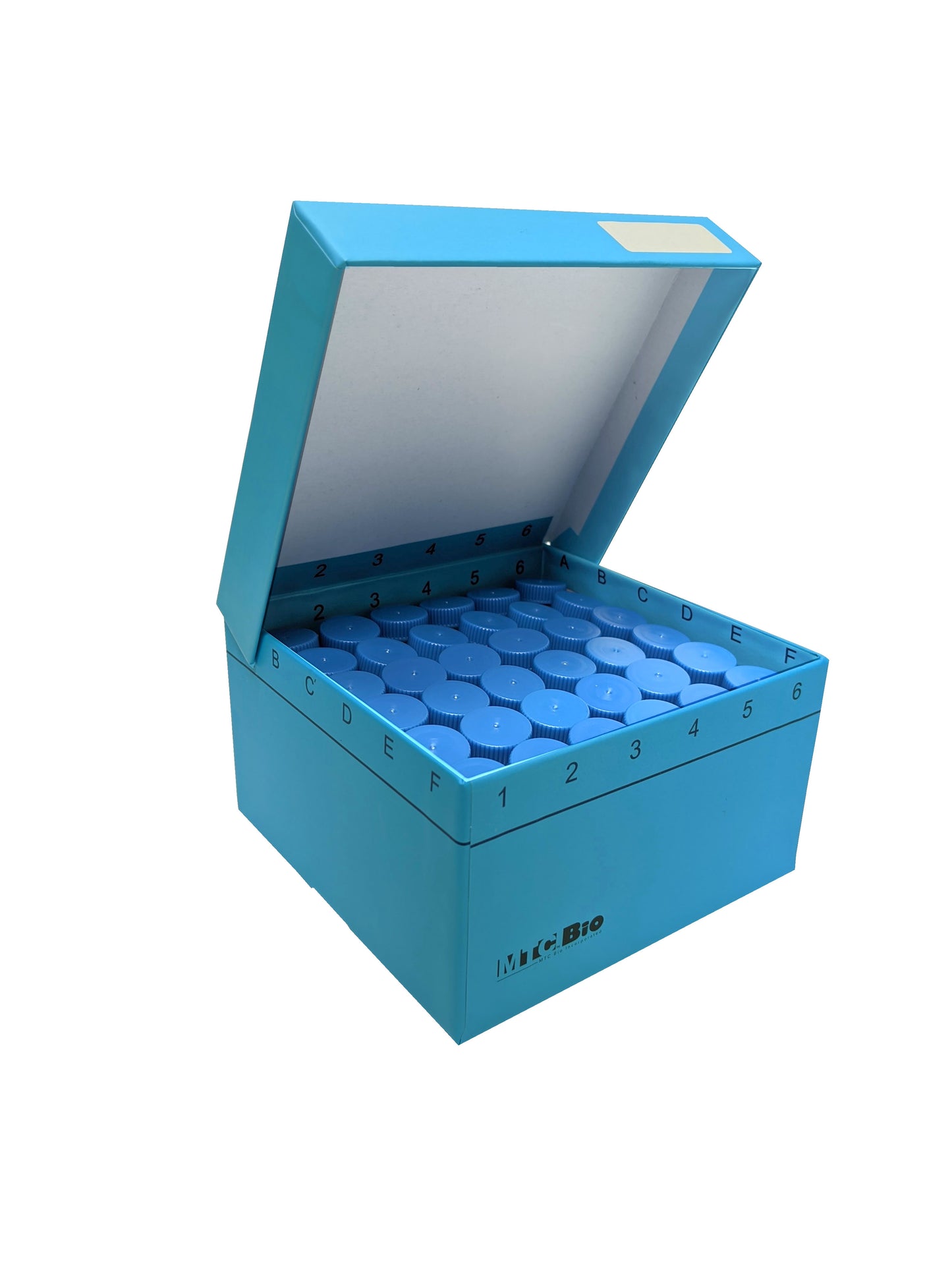 Cardboard freezer box with hinged lid, 3 inch, with insert for 36 screw-cap 5mL MacroTubes, 5.25 x 5.25 x 3 inches, 5/pk