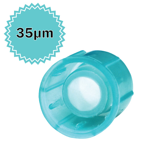 Strainer Cap for 12x75mm FlowTubes™ FACS tubes and culture tubes, with 35µm strainer mesh, transluscent green, sterile, 20 bags of 25 caps, 500/pack