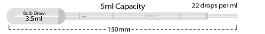 Transfer pipette, 5mL, large bulb, sterile, peel packs of 20, 500/cs