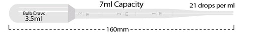 Transfer pipette, 7mL, large bulb, graduated to 3mL, non-sterile, bulk pack, 250/pk