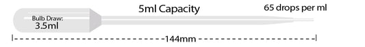 Transfer pipette, 5mL, extended tip, non-sterile, bulk pack, 500/pk