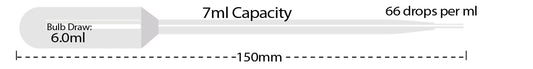 Transfer pipette, 7mL, large bulb, extended tip, non-sterile, bulk pack, 400/pk