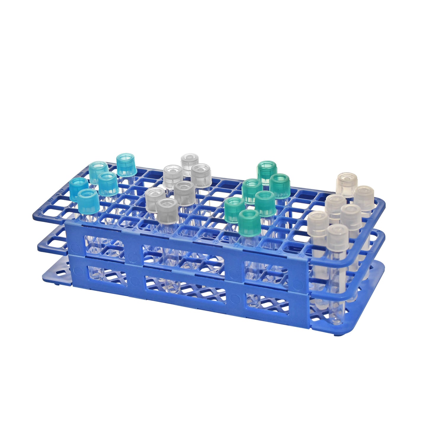 Test Tube Rack, 90-Place (6 rows of 15), for centrifuge tubes, test tubes, culture tubes, and FACS tubes, 12-14mm diameter, PP, autoclavable, 247x105x63mm (L x W x H)