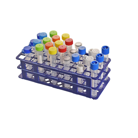 Test Tube Rack, 60-Place (5 rows of 12), for centrifuge tubes, test tubes, culture tubes, and FACS tubes, 12-14mm diameter, PP, autoclavable, 245x110x72mm (L x W x H)