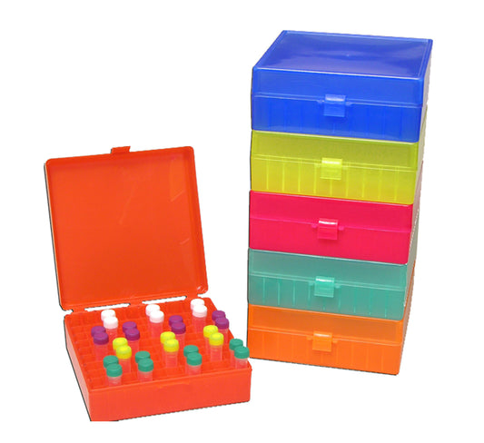 Storage Box, hinged lid, 100 x 1.5mL, Rainbow Pack of assorted colors, 5/pk