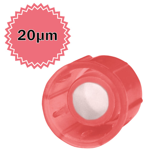 Strainer Cap for 12x75mm FlowTubes™ FACS tubes and culture tubes, with 20µm strainer mesh, transluscent red, sterile, 20 bags of 25 caps, 500/pack