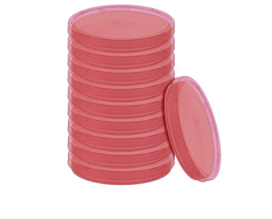 Tryptic Soy Agar (TSA),IRRADIATED, SterEM™ , Red Tinted, USP, Triple Bagged,  15x100mm plate, 26ml fill, 10pk