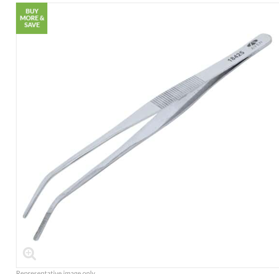 Stainless Steel Tweezers, Curved Tip, Serrated, 178mm; 12/PK