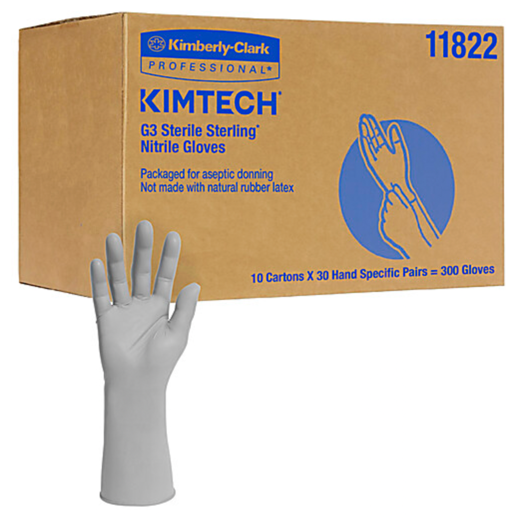 Sterile Nitrile Kimtech™ G3 Gloves, 6 mil, 12", White, Hand-Specific, 200 pairs