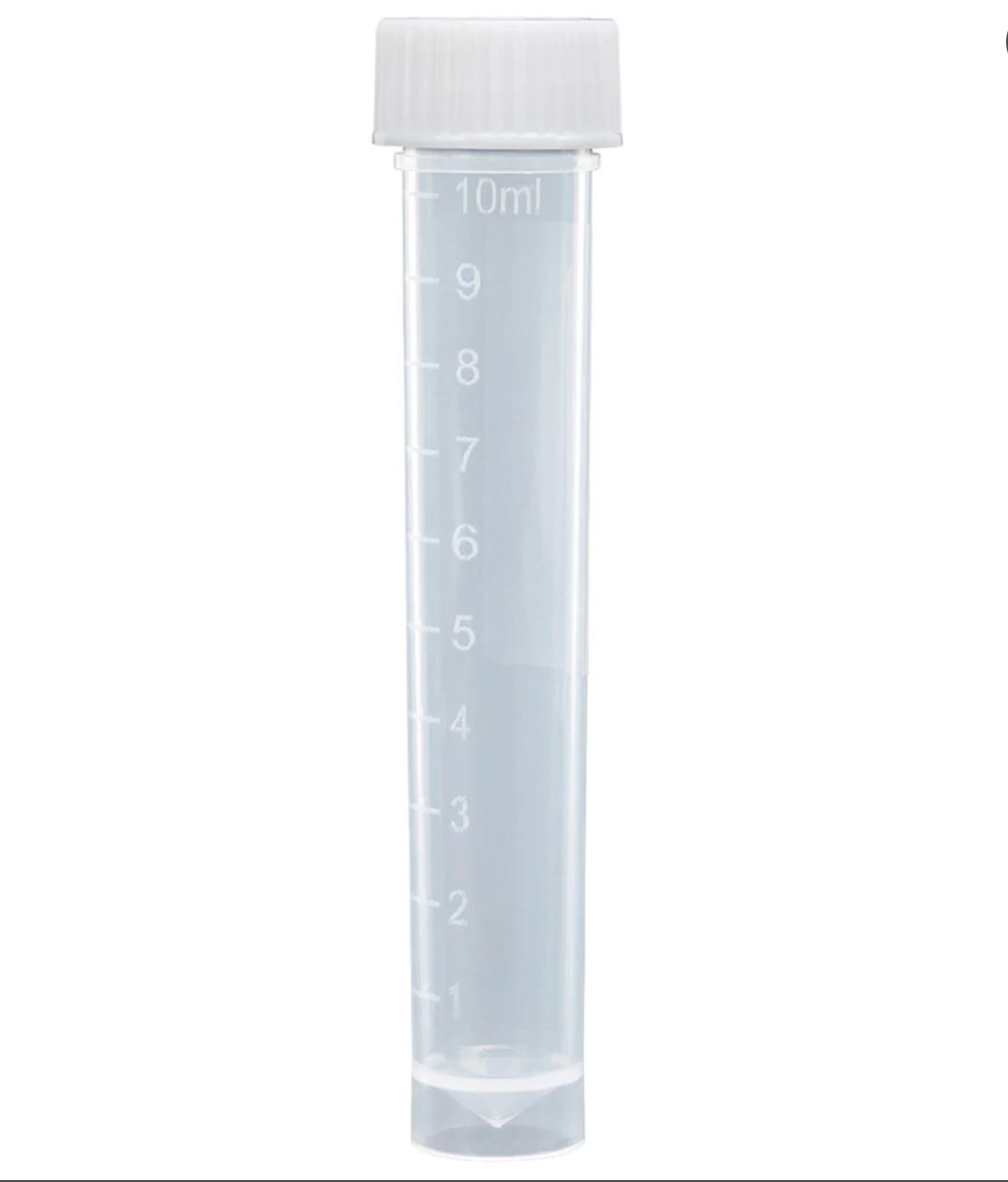 Sterile 10mL Transport Tube with Attached White Screw Cap, PP, Self-Standing (Case of 500)