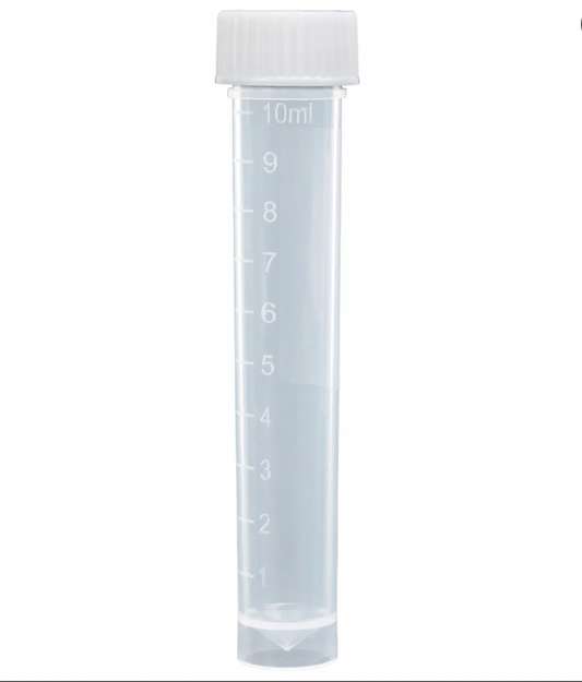Sterile 10mL Transport Tube with Attached White Screw Cap, PP, Self-Standing (Case of 500)