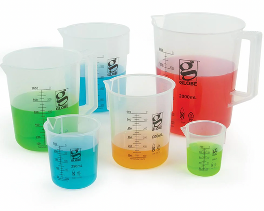Polypropylene (PP) Griffin Beakers, Low Form, Printed Graduations, 50mL to 5L, Case Qty