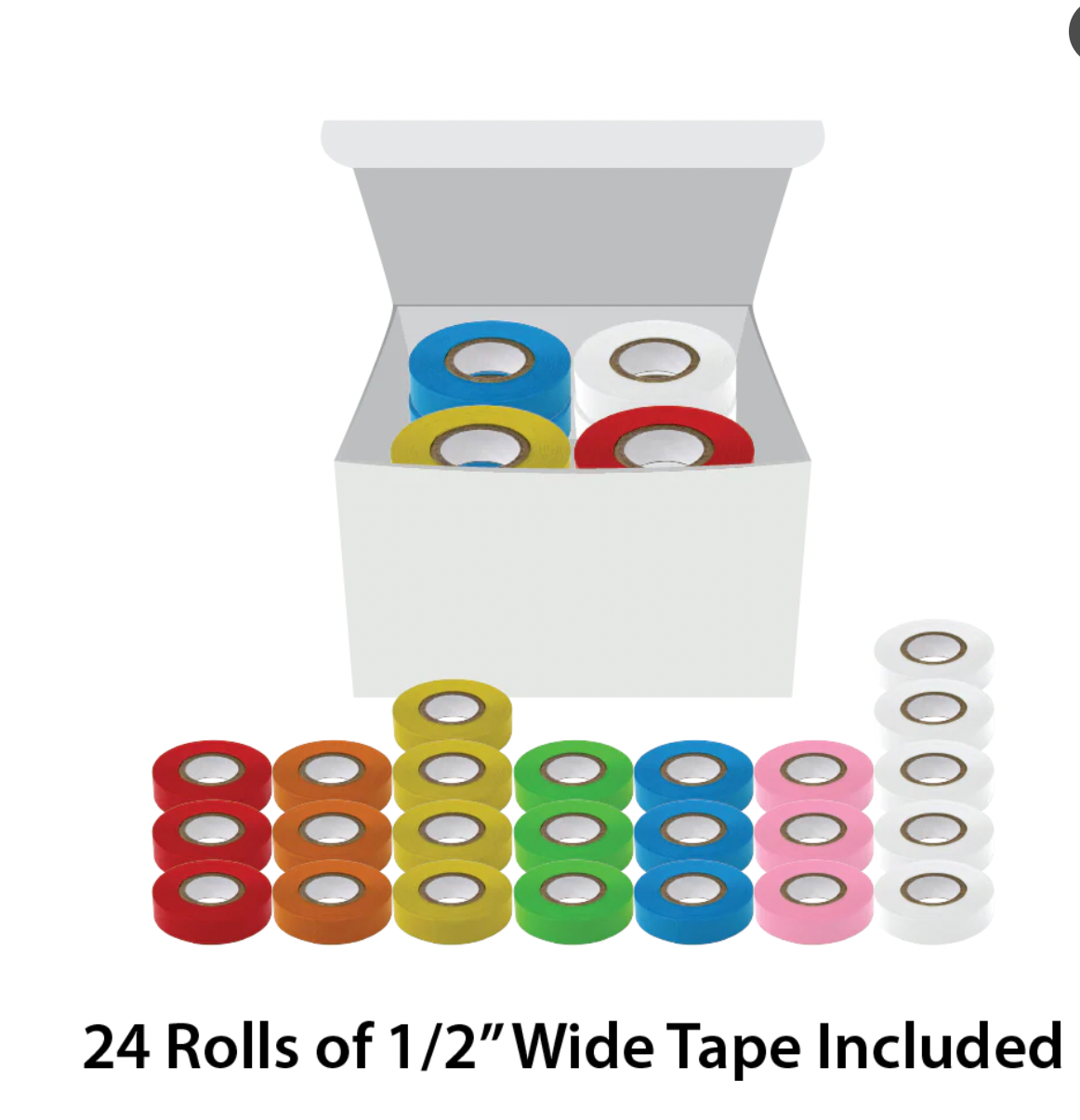 Labeling Tape, 1/2" × 500" (Multiple Colors, 6 Rolls/Box)
