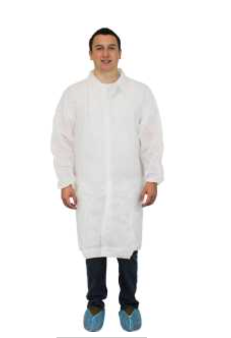 PolyLite Disposable White Lab Coat.  Polypropylene.  30/Cs