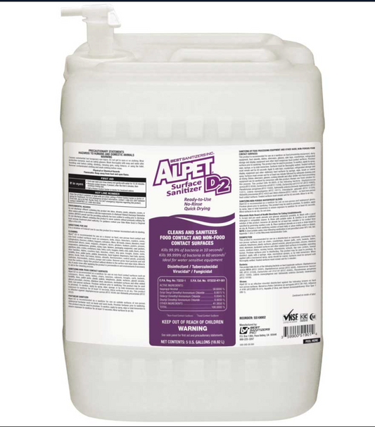 Alpet® D2 5 Gallon Pail Surface Sanitizer, With Spigot