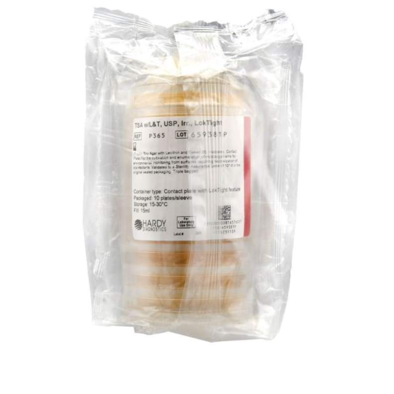 Hardy Diagnostics P365 Contact Plate – TSA with Lecithin & Tween, Gamma-Irradiated, 10/pack