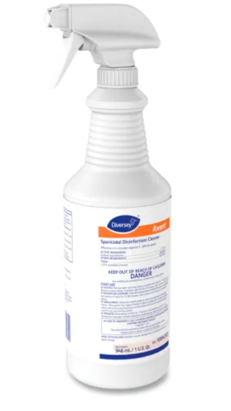 Step 3 — Periodic Sporicidal Disinfection. Sporicidal disinfectant used in USP 797 cleanroom rotation to control resistant bacterial spores.