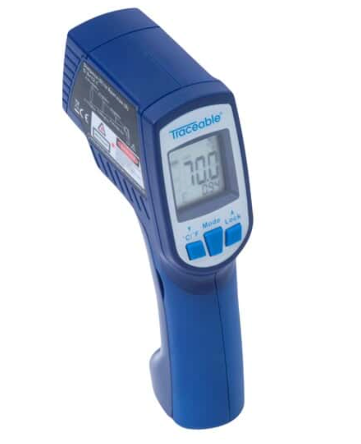 Dual-Laser Infrared Thermometer with Type K, -76 to 1022 °F, 12:1 Ratio, NIST-Traceable Calibration