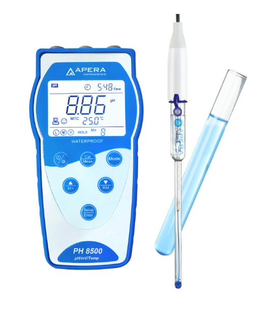 PH8500-MS Portable pH Meter for Test Tubes and Small Liquid Samples, Glass Electrode, Data Logging