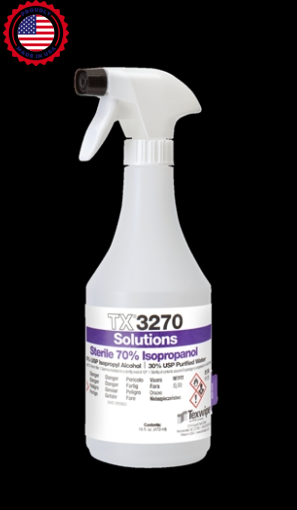 Texwipe Sterile 70% Isopropyl Alcohol (IPA), RTU Spray – Gamma-Irradiated | USP <797>/<800> | 16 oz, 32 oz, 1 Gallon