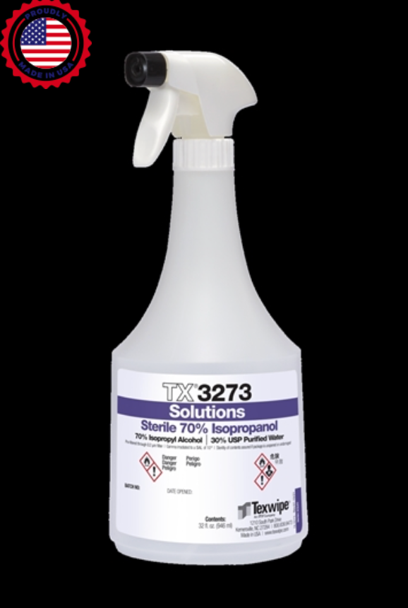 Texwipe Sterile 70% Isopropyl Alcohol (IPA), RTU Spray – Gamma-Irradiated | USP <797>/<800> | 16 oz, 32 oz, 1 Gallon