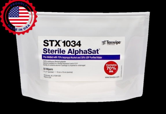 AlphaSat® Sterile Pre-Wetted Cleanroom Wipes 4"x4" | 70% IPA | USP <797>/<800> | ISO 4–8.  400 wipes