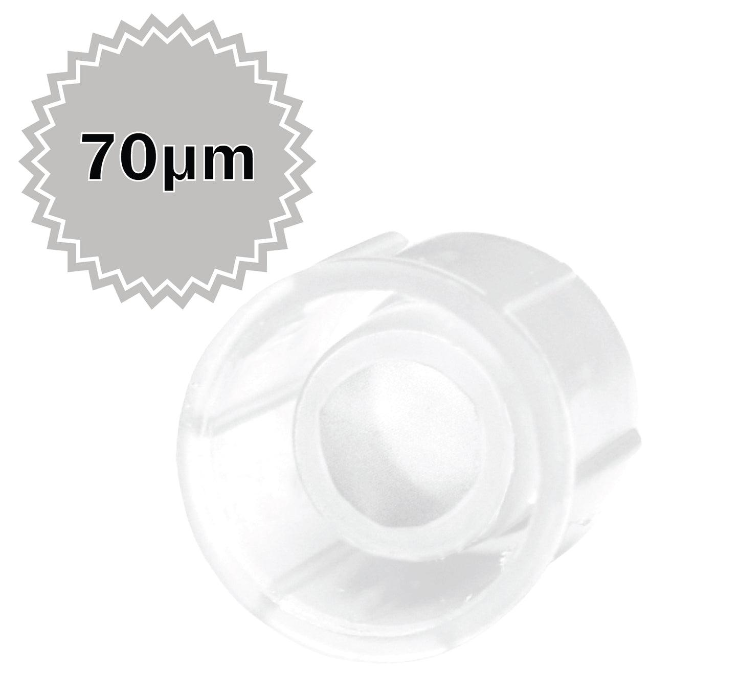 Strainer Cap for 12x75mm FlowTubes™ FACS tubes and culture tubes, with 70µm strainer mesh, opaque white, sterile, 20 bags of 25 caps, 500/pack