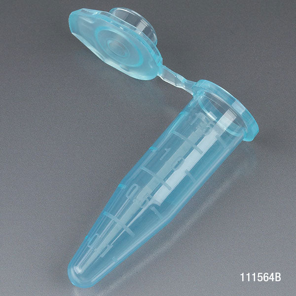 Microcentrifuge Tube, 1.5mL, PP, Attached Snap Cap, Graduated, Blue, Certified: Rnase, Dnase and Pyrogen Free, 500/Stand Up Zip Lock Bag