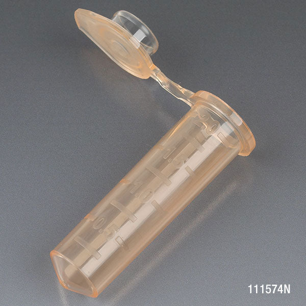 Microcentrifuge Tube, 2.0mL, PP, Attached Snap Cap, Graduated, Orange, Certified: Rnase, Dnase and Pyrogen Free, 500/Stand Up Zip Lock Bag