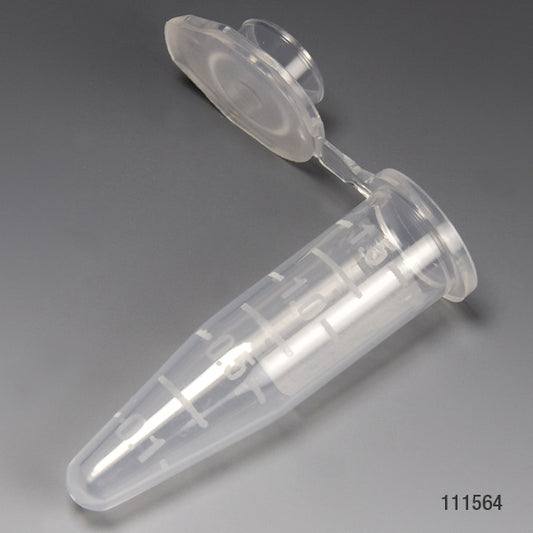 Microcentrifuge Tube, 1.5mL, PP, Attached Snap Cap, Graduated, Natural, Certified: Rnase, Dnase and Pyrogen Free, 500/Stand Up Zip Lock Bag