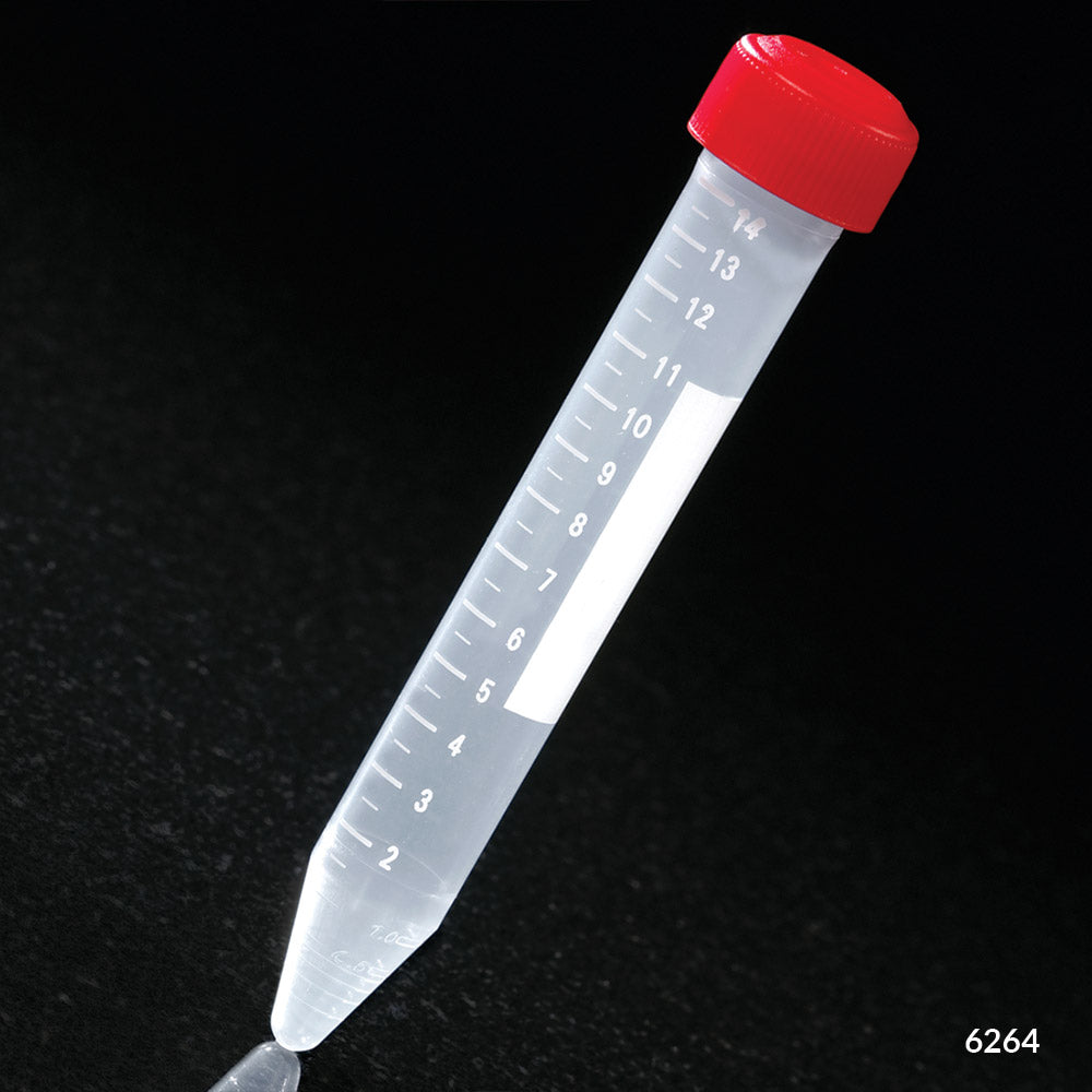 Centrifuge Tube, 15mL, Attached Red Screw Cap, STERILE, PS & PP