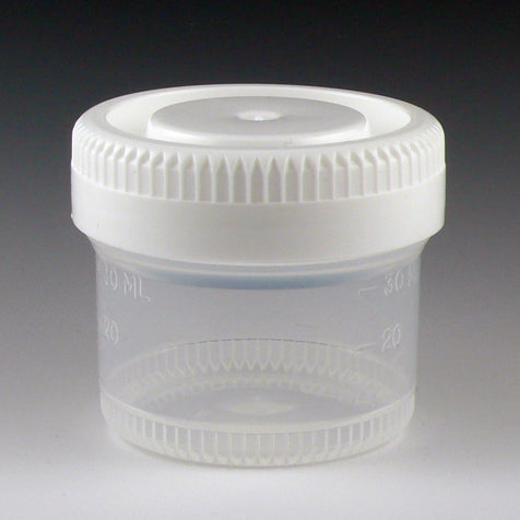 Container: Tite-Rite, 60mL (2oz), PP, 48mm Opening, Graduated, with Separate White Screwcap