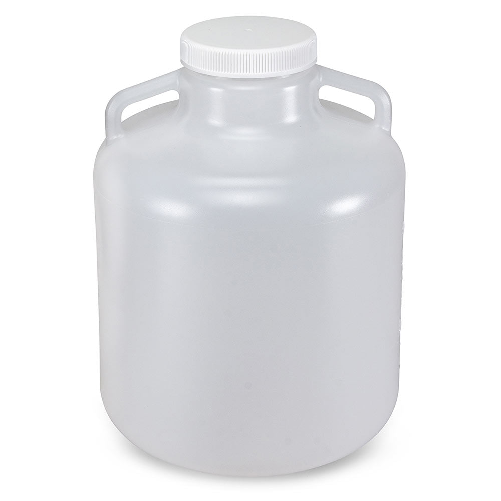 Carboy, Round with Handles, Heavy Duty PP, White PP Screwcap, 10 Liter, Molded Graduations, Autoclavable