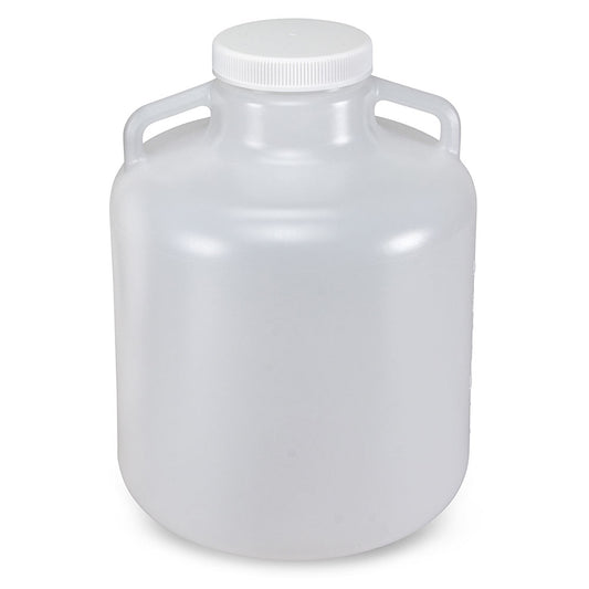 Carboy, Round with Handles, Heavy Duty PP, White PP Screwcap, 10 Liter, Molded Graduations, Autoclavable