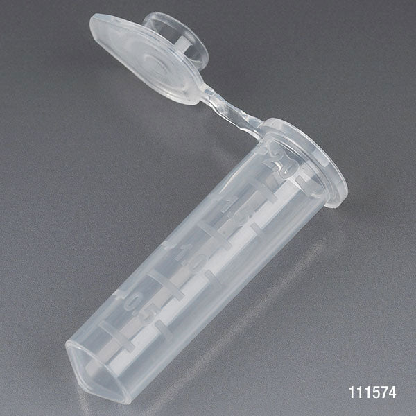 Microcentrifuge Tube, 2.0mL, PP, Attached Snap Cap, Graduated, Natural, Certified: Rnase, Dnase and Pyrogen Free, 500/Stand Up Zip Lock Bag